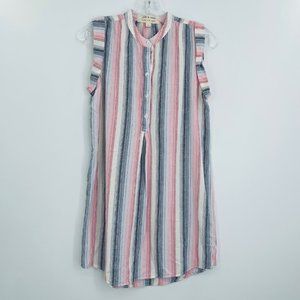 Cloth & Stone linen blend sleeveless dress popover sunburst striped size xs